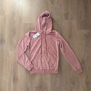 New Sugarfree Velour Zip Hoodie in Dusty Rose